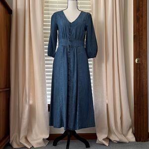 Madewell Denim Pieced-Waist MIDI Dress in Mariden Wash